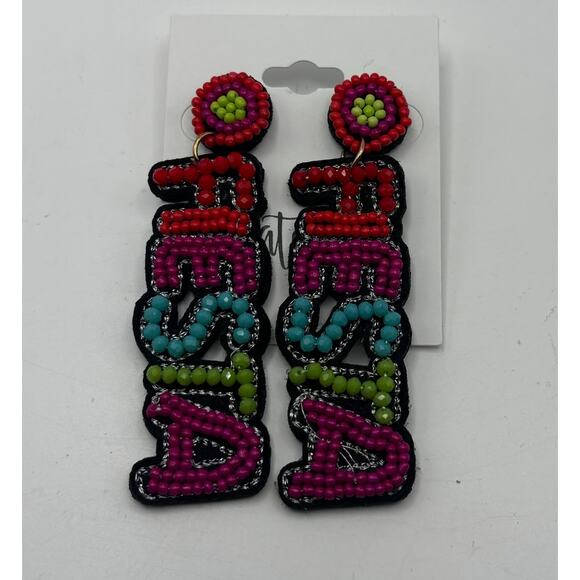 NEW Multicolord Beaded FIESTA Earrings Cinco De Mayo - Picture 1 of 3